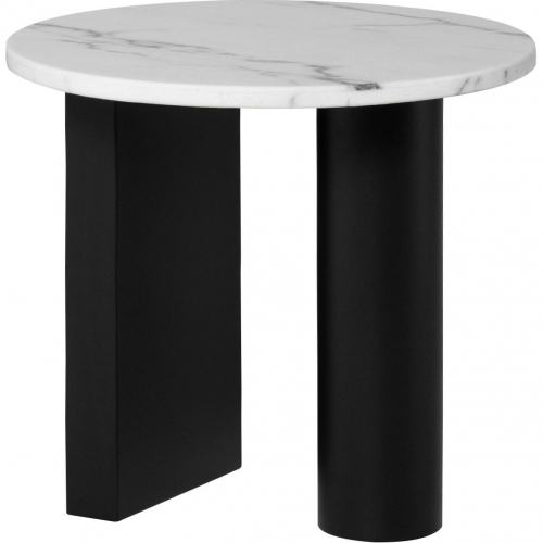 Stories Side Table in Polished White Marble & Black Steel